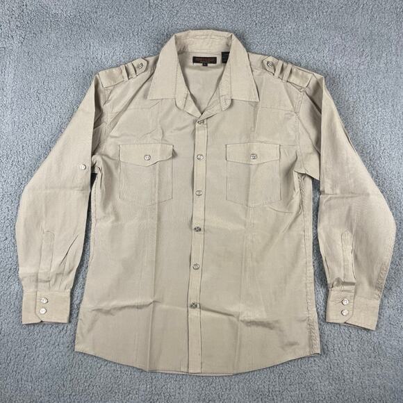 Monticello Collection Men's Large Beige Striped Long Sleeve Button Up Shirt - Picture 1 of 12